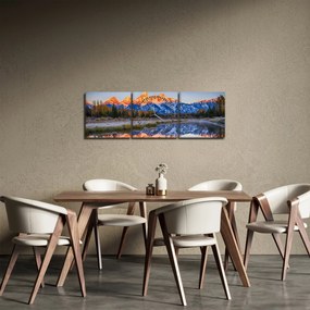 Obraz ośnieżonych szczytów górskich (z zegarem) (90x30 cm)