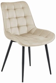 Beżowe krzesło do kuchni BERA aksamitne z czarnymi nogami