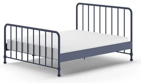 Niebieskie metalowe łóżko dwuosobowe ze stelażem 160x200 cm BRONXX – Vipack