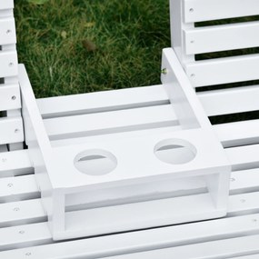 Outsunny 3-Seater Wooden Porch Swing Bench with Folding Coffee Table, Durable PU Coating, Chains Included, White