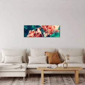 Obraz wiosennych kwiatów (z zegarem) (90x30 cm)