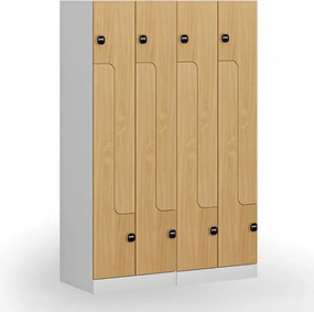 Metalowa szafka ubraniowa S1 Z, 4-drzwiowa, 1850 x 600 x 500 mm, zamek RFID, drzwi laminowane, buk