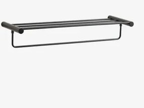 Wieszak Ścienny Na Ręczniki Do Łazienki Z Półką Ze Stali Nierdzewnej Devon Czarny Matowy - Sklum