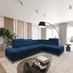 Masseno Narożnik AVISE z funkcją spania i pojemnikiem na pościel Narozniki L, Rozkładana sofa - Niebieski, MATT VELVET 79