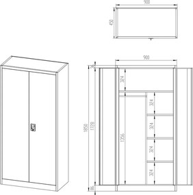 Socjalna szafa ubraniowa Dawid 90x45x185 cm, antracyt/czerwony