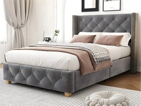 Łóżko 90x200cm tapicerowane welurem - z stelażem na listwach - Szare