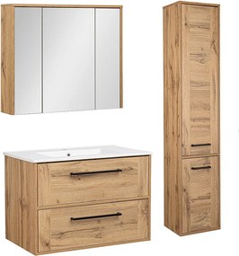 Zestaw Łazienkowy 80cm Vivien Dąb Wotan Słupek Szafka z Lustrem