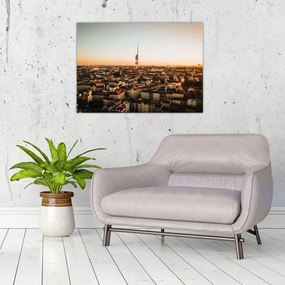 Obraz na szkle zachodu słońca nad Žižkov (70x50 cm)