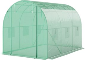 Outsunny Tunel foliowy z pokryciem z tworzywa sztucznego i stalową ramą, chodnikowa szklarnia z drzwiami rolowanymi, Zielony