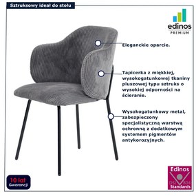 Szare sztruksowe krzesło tapicerowane W6-P42