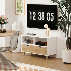 HOMCOM Szafka RTV z szufladami, Otwarci Półki, drewno, 99 x 39 x 58 cm, Biały