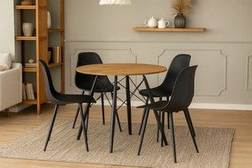 Okrągły nowoczesny stół z 4 czarnymi krzesłami  R8-N21