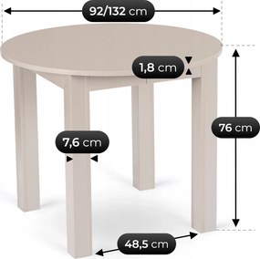 Okrągły stół Harry rozkładany 92-132 cm, kaszmirowy