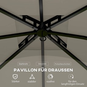 Outsunny 3,4x3,4 m Pawilon Ogrodowy z Wentylacyjnym Dachem, Oknami Łukowymi, Stalowym Stelażem, Jasnoszary