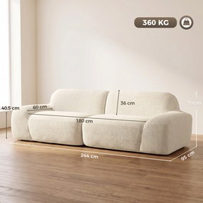 HOMCOM Sofa 3-osobowa, zaokrąglona i bezramowa, z przestronnym siedziskiem, grubo tapicerowana, bez montażu, kremowo-biała | Aosom PL