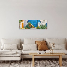 Obraz - Grecka uliczka (z zegarem) (90x30 cm)