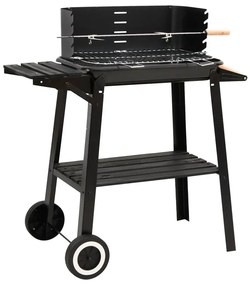 Czarny grill na kółkach z regulowaną wysokością rusztu T6-H16