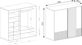 Szafa Przesuwna CARINI 199 cm z Lustrem Szafa Dwudrzwiowa Dąb