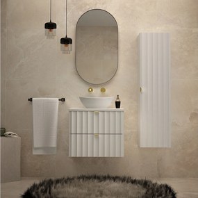 Biały Zestaw Łazienkowy 60cm Szafka z Blatem Ryflowane Fronty Arcos