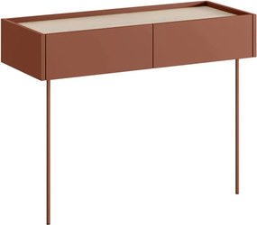Toaletka Desin 100 cm z szufladami i metalowymi nogami - ceramic red / dąb nagano