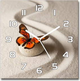 Zegar szklany kwadratowy Kamień zen i motyl
