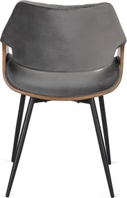 Krzesło Tapicerowane z Drewna Giętego do Salonu DAKOTA Szare/Orzech Welurowe Nowoczesne Loft