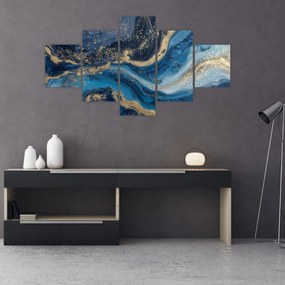 Obraz - Abstrakcyjny niebiesko-złoty marmur (125x70 cm)