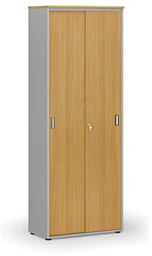 Szafa biurowa z drzwiami przesuwnymi PRIMO GRAY, 2128 x 800 x 420 mm, szary/buk