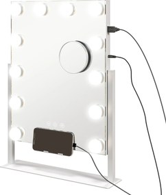 HOMCOM Lustro Kosmetyczne LED, 3 Tryby Światła, Dimmable, Sterowanie Dotykowe, USB, 37x46 cm, Białe