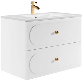 Szafka łazienkowa wisząca z umywalką do zabudowy - Biała - 80 cm - SATOBAL