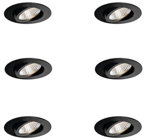 Set van 6 inbouwspots zwart 6,8cm incl. LED 750 lm dimbaar IP23 - Gaius Oswietlenie wewnetrzne