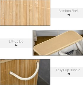 HOMCOM Składany kosz na pranie z bambusa, poręczny 90 L pojemnik na pranie z wyjmowanym wewnętrznym workiem i pokrywą