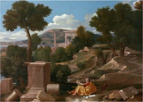 Obraz na szkle - Nicolas Poussin, Landscape with Saint John on Patmos, reprodukcje (70x50 cm)