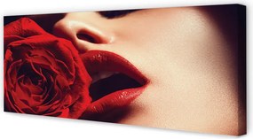 Obraz na płótnie Kobieta z Różą w Ustach