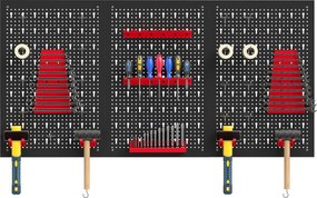 HOMCOM System przechowywania, tablica narzędziowa 60 x 40 cm, 28 elementów, z haczykami i półkami, czerwono-czarny | Aosom PL