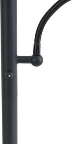 Klasyczna lampa podłogowa czarna z czarnym kloszem i lampką do czytania - Retro