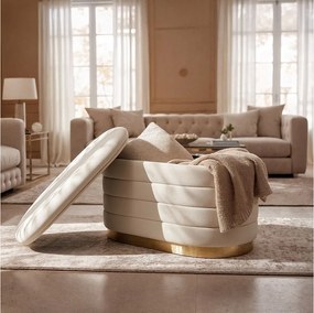 Ławka otwierana ze schowkiem welurowa 80 cm BELLA Kremowa