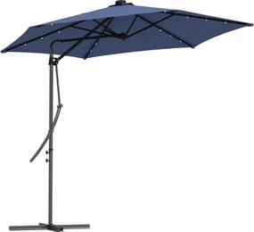 Outsunny Parasol ogrodowy, parasol z lampkami LED, modułem słonecznym, odporny na pogodę, z pokrowcem, Ø290 x 260 cm, Granatowy