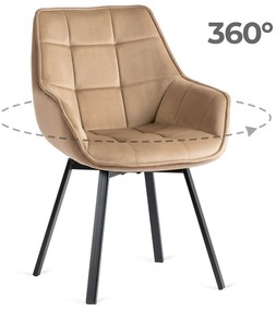 Krzesło Tapicerowane Obrotowe do Salonu LUNA Beżowe Welurowe Nowoczesne Loft