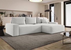 NAROŻNIK MONA z funkcją spania QUELLE 01 Biały Prawy Sofa w kształcie L z pojemnikiem na pościel, sofa rozkładana, sofa do salonu