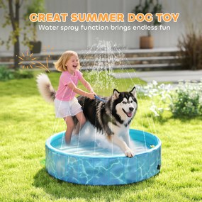 PawHut Składany Basen dla Psów z Fontanną i Poduszką Wodną Ø120 x 30 cm Niebieski