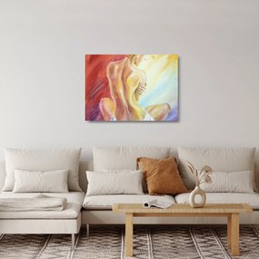 Obraz na szkle odpoczywającej kobiety, obraz olejny (70x50 cm)