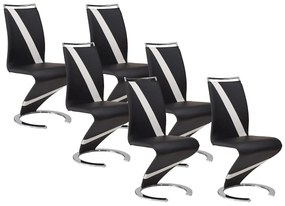 Komplet 6 krzeseł TWIZY - Materiał skóropodobny czarny + biały