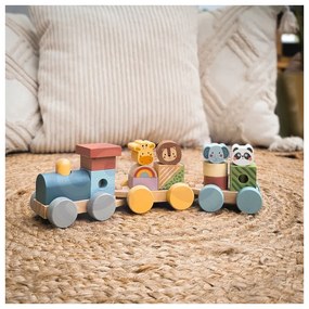 Tooky toy kolejka drewniana ze zwierzątkami  klocki układanka montessori