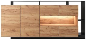 Komoda 4-drzwiowa z 4 wnękami i oświetleniem LED - Naturalny jasny i Antracytowy - IDESIA