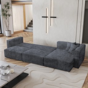 Masseno Narożnik TOLMO z funkcją spania i pojemnikiem na pościel Narozniki L, Rozkładana sofa - Grafitowy, TILIA 90