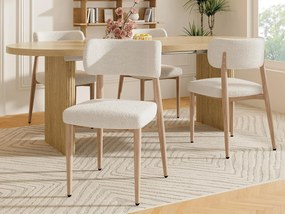 Zestaw 4 krzeseł metalowych - Wygląd drewna - Tkanina bouclé beżowa - Miękka poduszka siedzeniowa - Naturalny