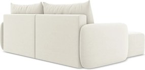 Kremowy aksamitny rozkładany/ze schowkiem narożnik (lewostronny/z szezlongiem) Kalena – Makamii