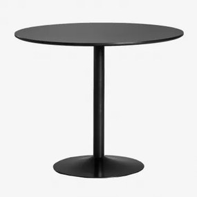 Okrągły Stół Jadalniany Z Mdf I Żelaza Yvetta Czarna & Czarny & Ø90 Cm - Sklum
