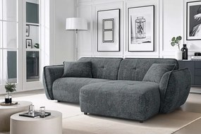 Ciemnoszary narożnik z tkaniny szenilowej (prawostronny/z szezlongiem) Nelia – Ropez